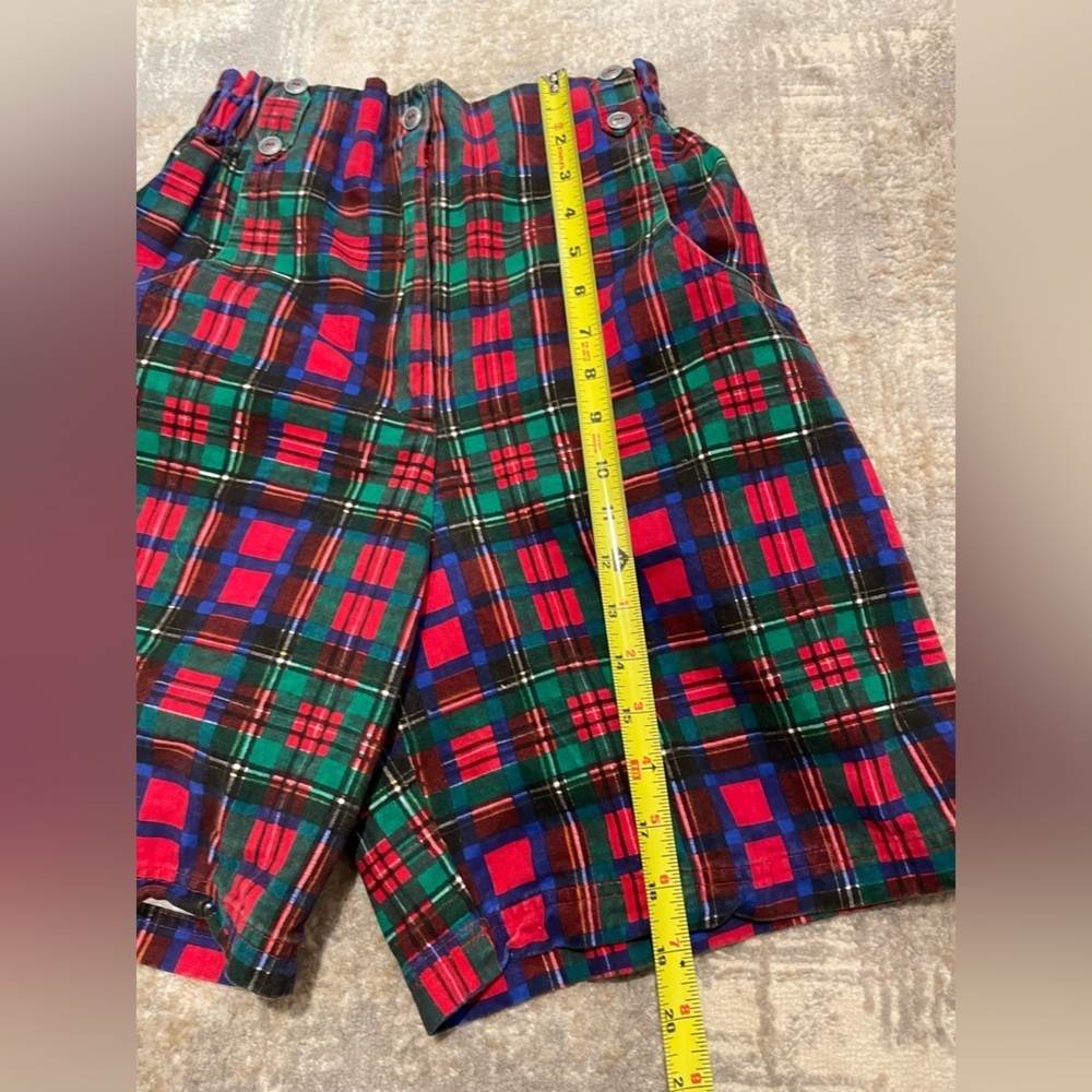 Vintage Crazy Horse Red Plaid High Waisted Elastic Stretch Waist Shorts Size 6 - Picture 7 of 8